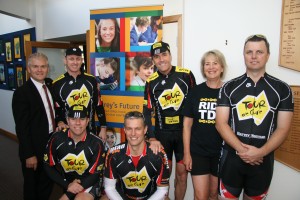 the Tour de Cure team with  Carey Grammar principal Steve WIlson.