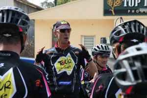 Team Officeworks rider and TDC veteran Gary Bertwistle speaks to the riders.