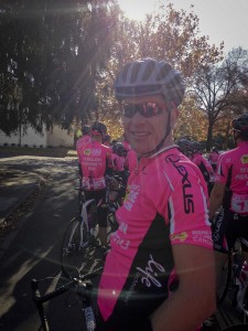 Finally it warmed up, and we all rode into the finish in the $10M (funds raised) pink jerseys